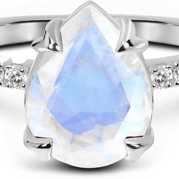Elegant Silver Moonstone Ring - 925 Sterling Silver & Genuine Gemstones Size 8